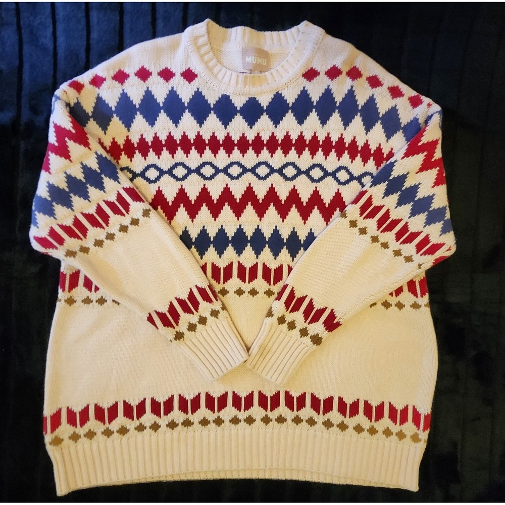 Show Me Your Mumu Sweater Womens Small Pink Argyle Pullover Crochet Knit